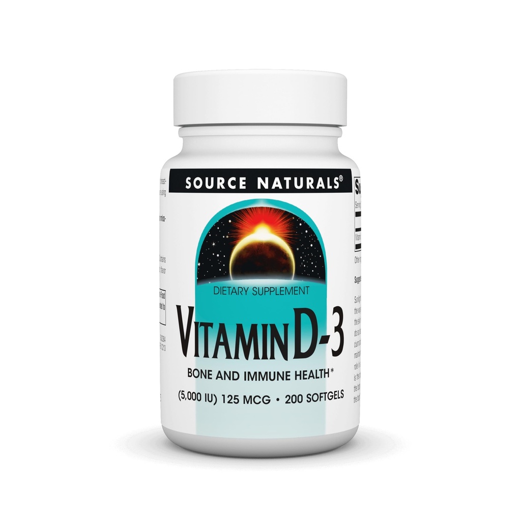 Source Naturals 비타민 D-3 5000 iu 지원 뼈 및 면역 건강 * - 200 Softgels
