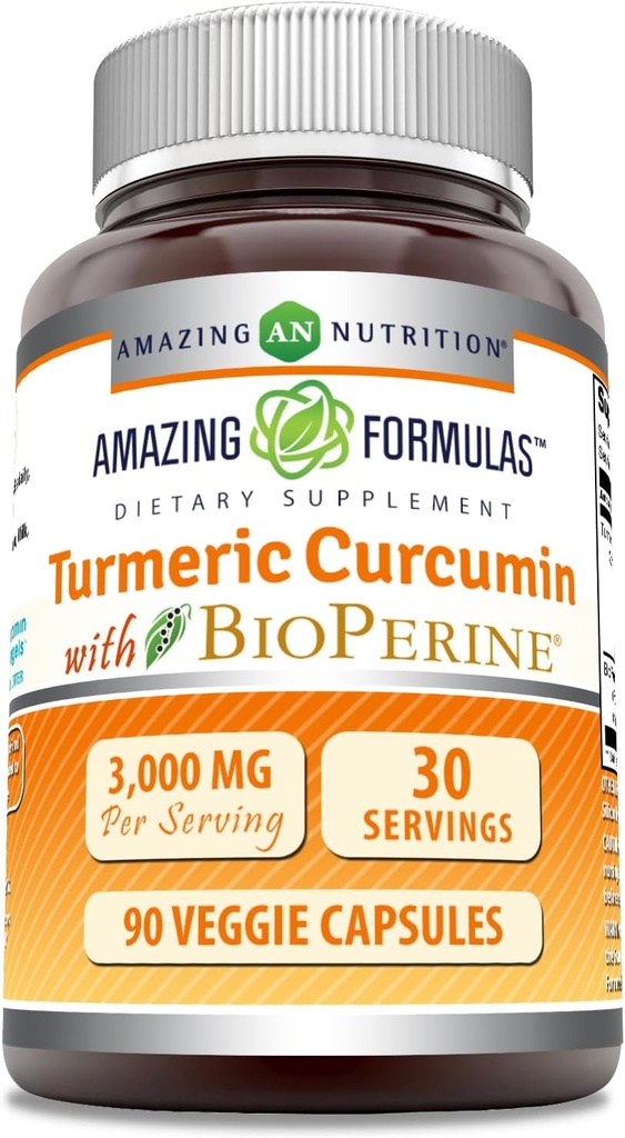 놀라운 수식 심황 쿠르쿠민 (Bioperine 3000 mg Per 서빙) | 90 Veggie 캡슐 보충 | Non-GMO | 글루텐 무료 | 미국에서 제작