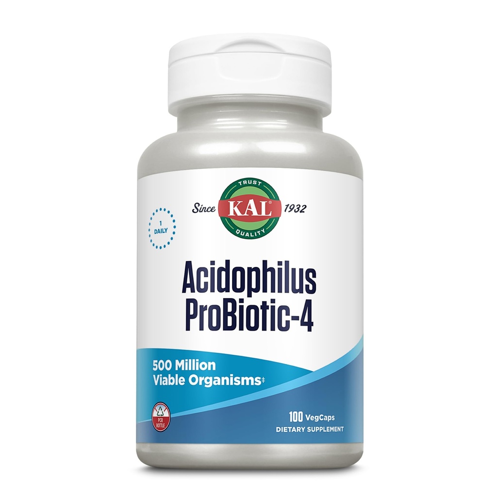 KAL Acidophilus ProBiotic-4, 500 백만 CFUs, 4 Probiotic Strains, 여성 및 남성을위한 Probiotics, 동결 건조, L. acidophilus, L. bulgaricus, S. thermophilus, B. bifidum, 100 서빙, 100 VegCaps
