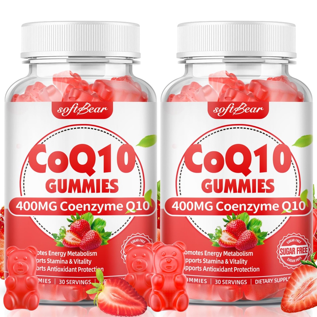 성인을 위한 softbear CoQ10 Gummies 400mg Coenzyme Q10 보충교재, 높은 흡수 이산화탄소 플러스 Omega-3, 마그네슘, 비타민 B3 & 아연 셀룰러 에너지 & 산화 방지제, 딸기 풍미 120 조사