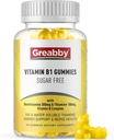 비타민 B1 Gummies - Benfotiamine 300mg & Thiamine 100mg, 설탕 무료, 비타민 B Complex Chewable 보충교재, 에너지 부스트 & 여성 남자, 60 Gummies를 위한 신경 체계 건강