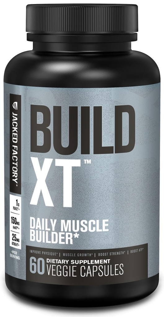 Jacked Factory Build-XT Daily Muscle Builder & Performance Enhancer - 근육 건물 근육 강화 및 성장을위한 보충 | 상표 재료 Peak02, ElevATP, & Astragin - 60 Veggie 알약