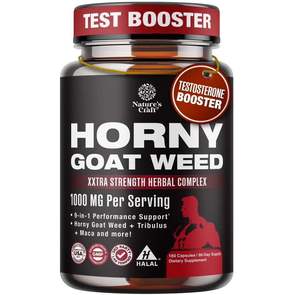 Horny Goat Weed for Men - Black Maca Root, Tongkat Ali, Saw Palmetto & Panax Ginseng Extract for Stamina & Energy - 180 캡슐