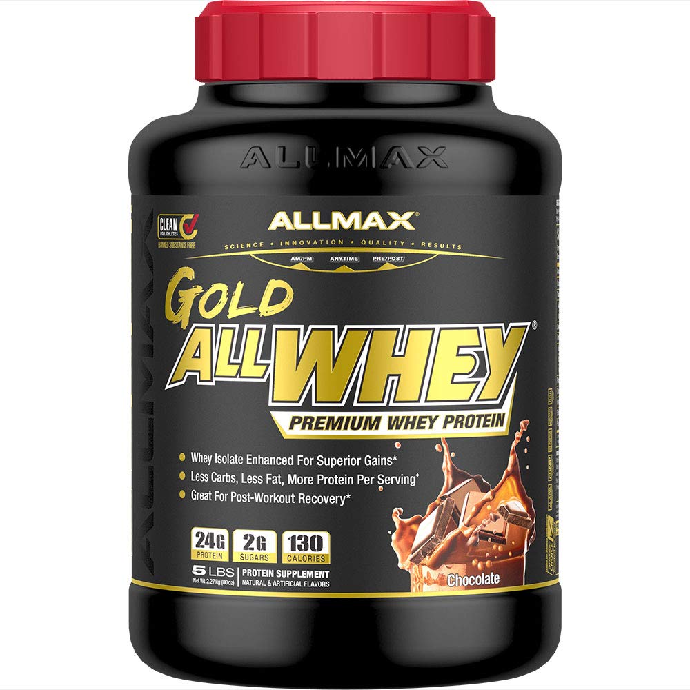 ALLMAX 영양 골드 ALLWHEY, 초콜렛 - 5 lb - 스쿠 퍼 당 단백질의 24 그램 - 글루텐 무료, 낮은 차브 & 낮은 설탕 - 약 71 서빙