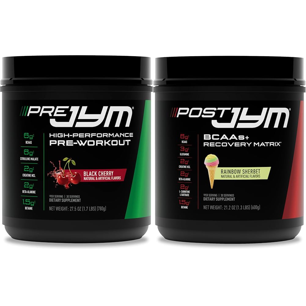 PRE JYM 30 Black Cherry & Post JYM Rainbow Sherbert Post-Workout 30 서빙 근육 회복 음료