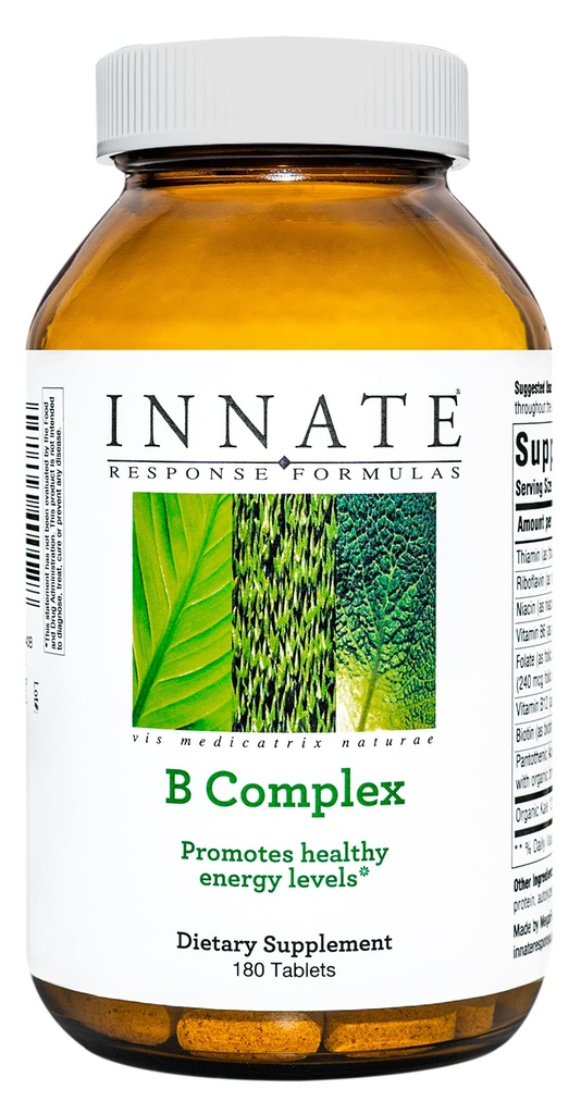 INNATE Response Formulas B Complex - B 비타민 보충 - 셀룰러 에너지 생산 및 대사 지원 - Vegan, Kosher, Non-GMO 프로젝트 Verified - 9 Food 알레르기없이 제작 - 180 정제