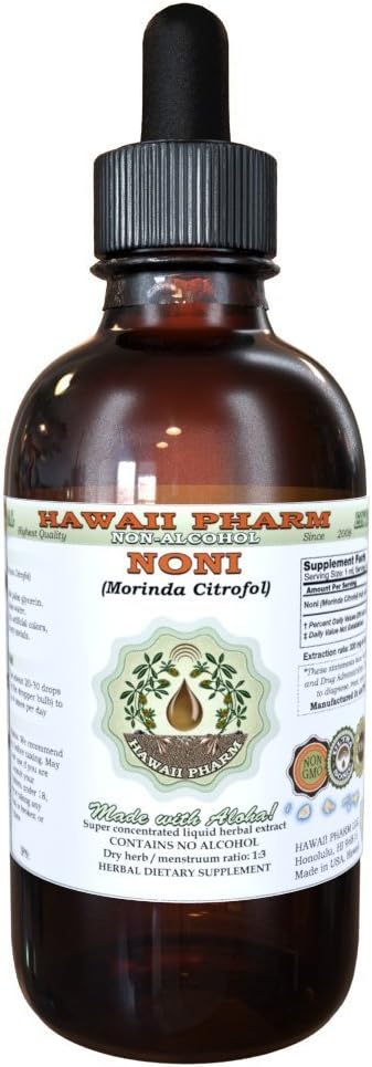 Noni 알콜 자유로운 액체 추출물, 유기 Noni (Morinda citrifolia) 말린 과일 글리세리티 자연적인 초본 보충교재, 하와이 Pharm, 미국 2 fl.oz