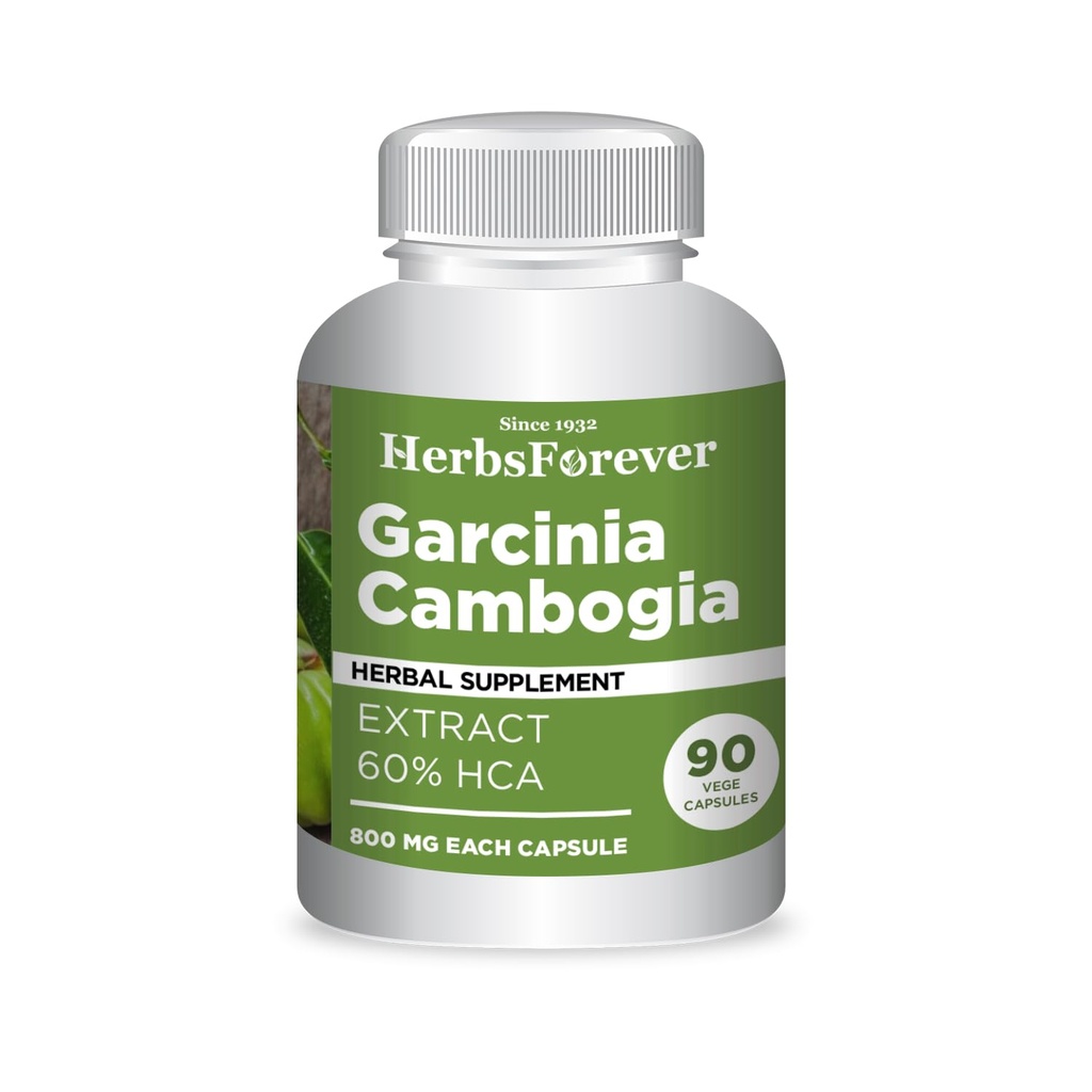 Herbsforever Garcinia Cambogia Extract Supplement | 건강한 라이프 스타일 및 체중 관리 | 자연 초본 공식 | 성인 90 채식 캡슐