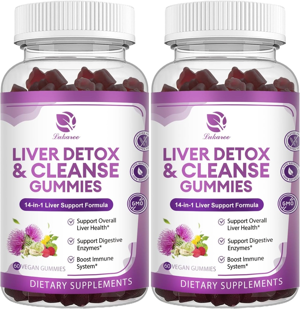Liver Cleanse Detox & Repair Gummies - 1 Liver Support Supplement w/Milk Thistle Silymarin,Dandelion, Artichoke Extract & Elderberry - 설탕 없음, Liver Health Supplement -120 Ct
