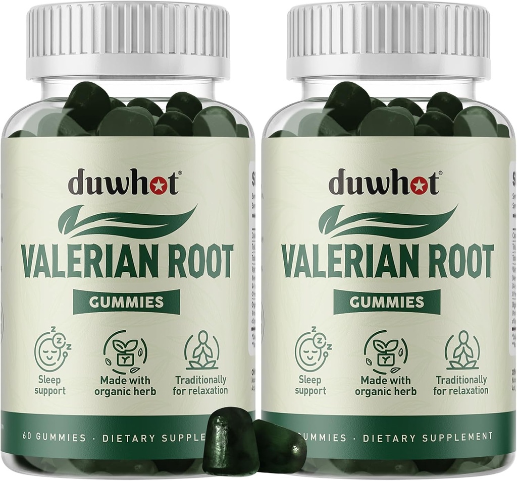 Valerian Root Gummy, 수면 및 스트레스 완화를위한 유기 Valerian 뿌리, 성인을위한 Chamomile Flower, Kids-Friendly, Apple 풍미, 120 카운트 강화