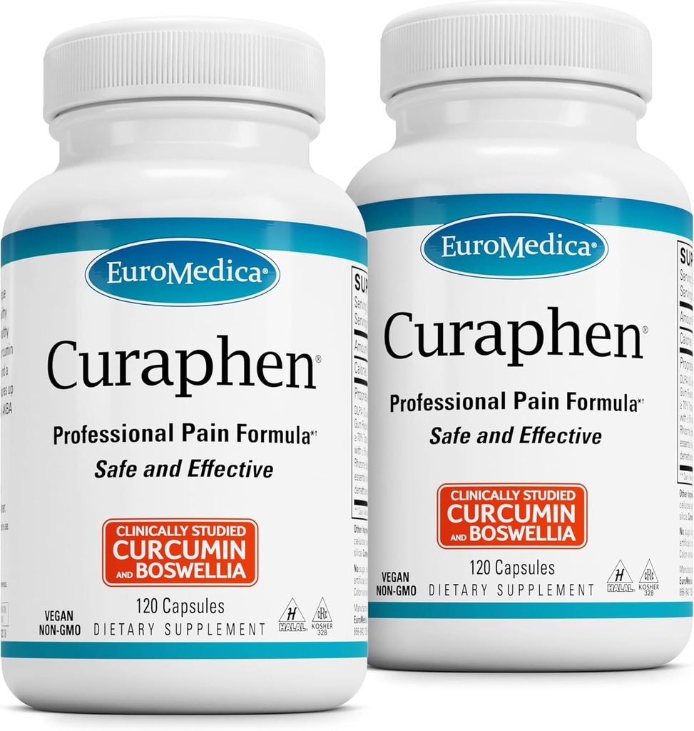 EuroMedica Curaphen - 순환 & Endorphin 지원을 위한 Curcumin 보충교재 - Occasional Discomfort를 위한 지원 - 원조 건강한 근육 - 120의 캡슐, 2 팩 (240의 캡슐)