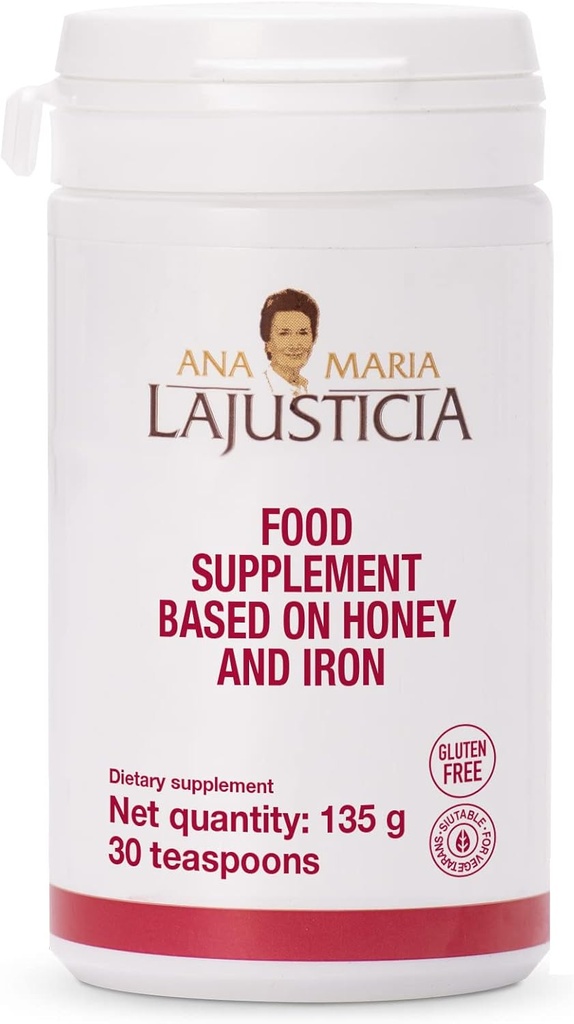 Ana Maria Lajusticia - 꿀이있는 철 - 식품 보충 - 135g (30 teaspoons) - 낙농 및 글루텐 무료. 채식 친화적 인. 혈관 건강 증진에 완벽한.