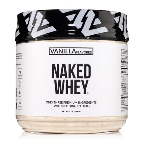 NAKED Vanilla Whey Protein 1Lb, 만 3 재료, 모든 천연 잔디 볶음 와이 단백질 분말 + 바닐라 + 코코넛 설탕 - GMO-Free, Soy Free, 글루텐 무료. 아이 근육 성장, 12 서빙