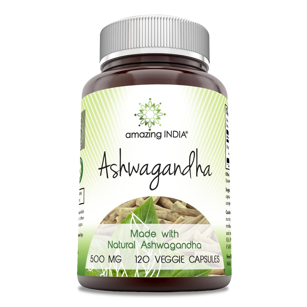 놀라운 인도 Ashwagandha 보충 | 500 Mg Per 서빙 | 120 Veggie 캡슐 | Non-GMO | 글루텐 프리 | 미국에서 제작 | 채식에 이상