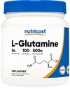 Nutricost L 글루타민 분말 (500 그램) Unflavored - 글루텐 무료 & 비 GMO, 100 서빙