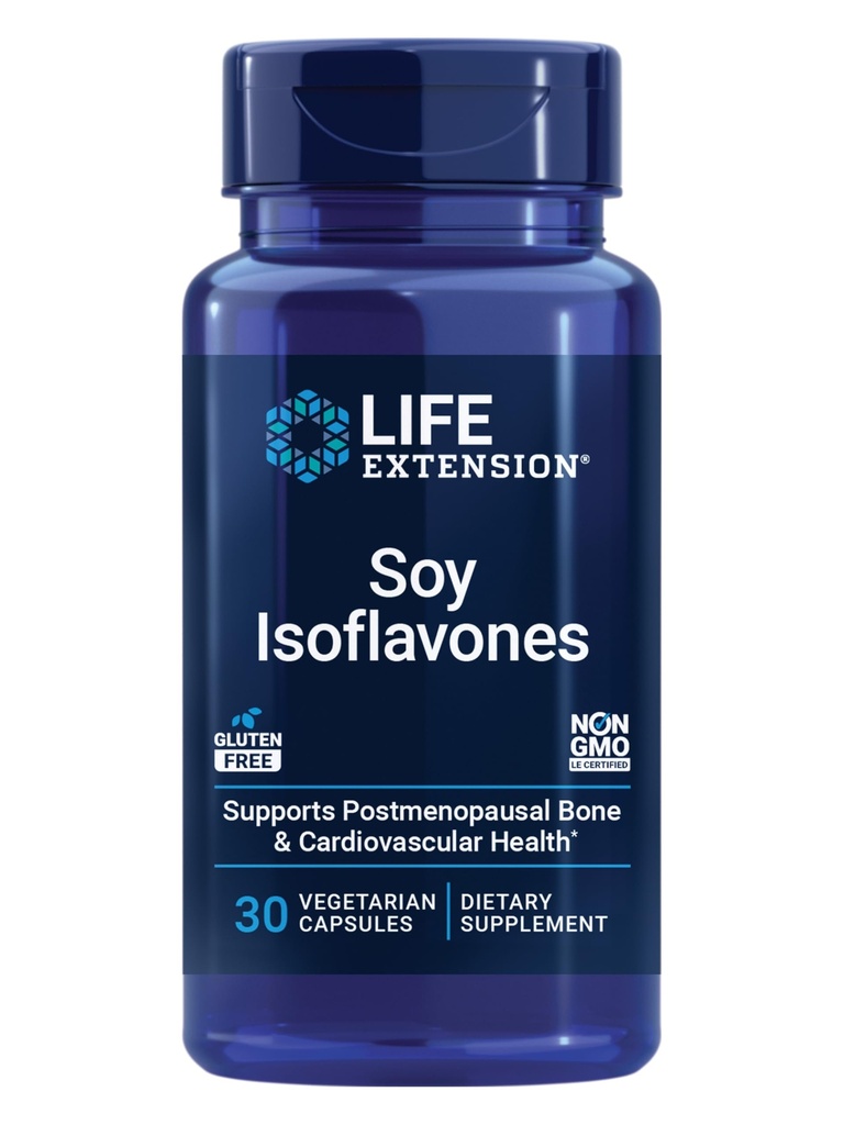 Life Extension Soy Isoflavones, Heart, Bone & Cellular Health Support for Post-menopausal Women, 글루텐 프리, 비 GMO, 채식, 30 캡슐