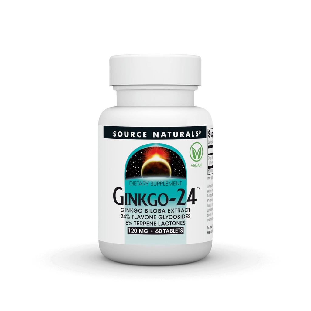 Source Naturals Ginkgo-24 - Ginkgo Biloba 추출물 120 mg 지원 정신 건강 - 60 정제