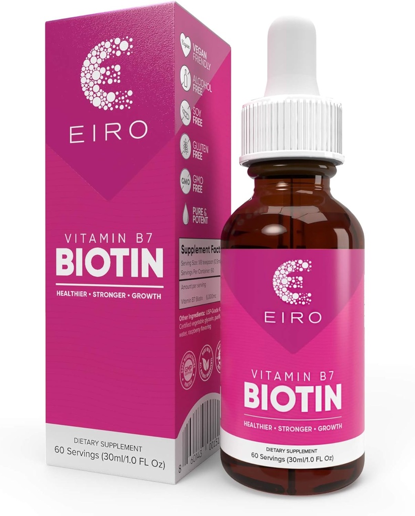EIRO Biotin Liquid Drops | 서빙 당 6000mcg | 건강, 더 강한, 패스너 - 헤어 & 네일 | 슈페리어 흡수