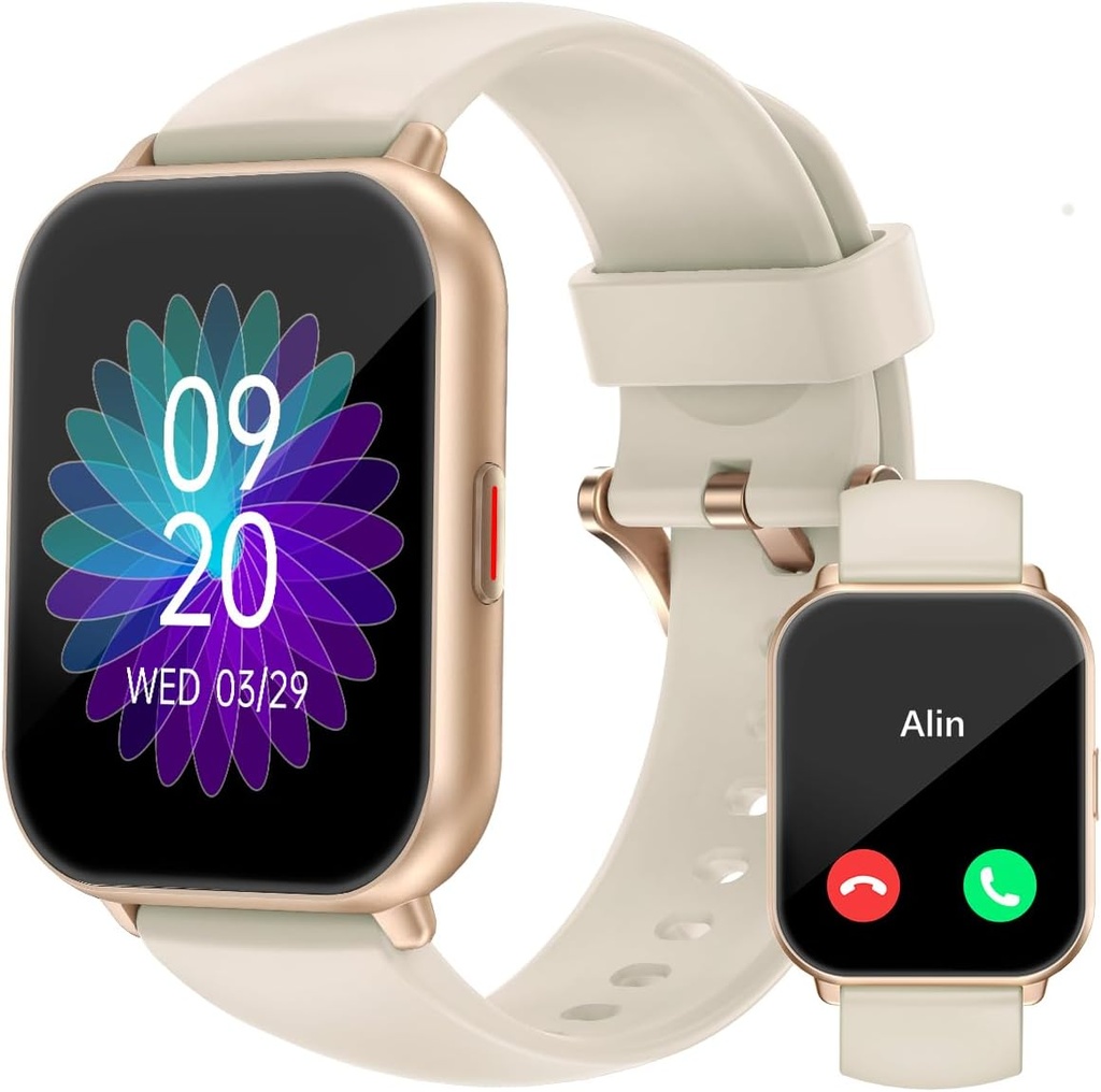 여성 남성용 RUIMEN Smart Watches (Answer/Make Calls, 2 밴드 포함), 1.8" 스마트 워치 iOS / 안드로이드 폰, 피트니스 트래커 하트 비율 / 슬립 모니터 디지털 시계 방수 유백색 이름 *