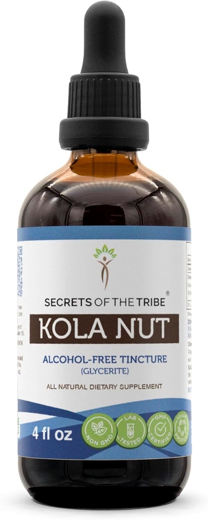Tribe Kola Nut Tincture Alcohol-Free Extract의 비밀, Kola nut (Cola Acuminate) 건조 너트 (4 FL OZ)