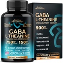 GABA L-Theanine 900 mg - 미국에서 만든 - 마그네슘 | 비타민 B6 - 캘름, 수면, 휴식 및 계류 지원 - 750 mg 감마 Aminobutyric 산, 150 mg L-Theanine - 비하 비트 형성, 채식주의자 - 120 캡슐