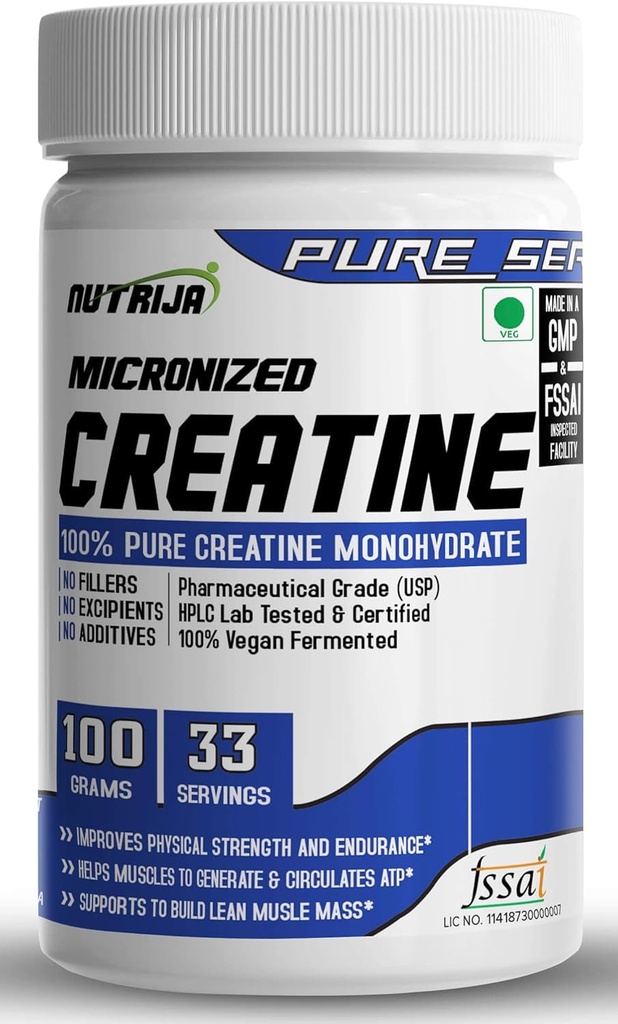 Pure Micronized Creatine Monohydrate Powder- 100grams | 근육 수리 및 복구를위한 사전 / 포스트 운동 보충