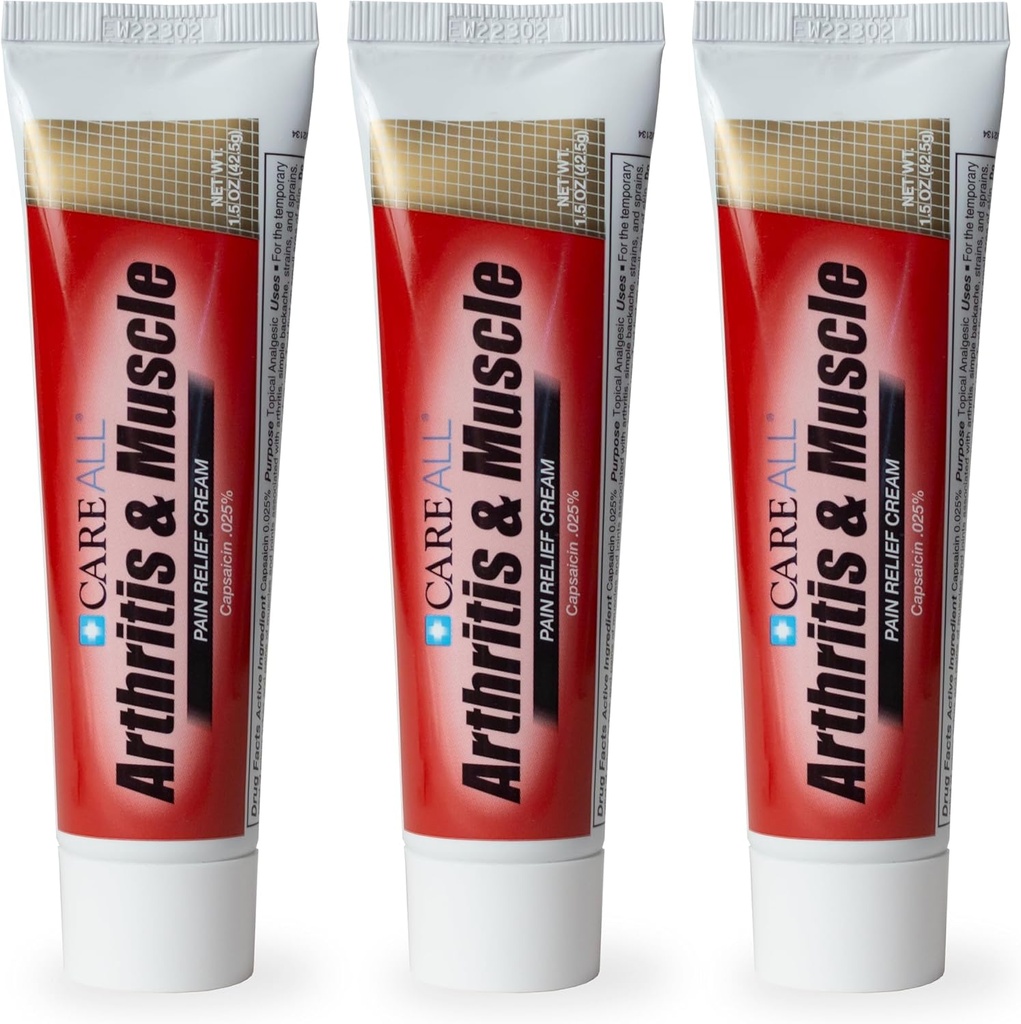 CareAll Capsaicin Arthritis, 근육, 관절 크림 1.5 온스. (3 팩), 허리 통증, 척추, Strains, 관절염에서 Minor Aches 및 통증의 완화. Fragrance 무료