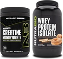 NutraBio Creatine Monohydrate, Unflavored, 300g 및 Whey Protein Isolate, Cinnamon Sugar Donut, 보충 번들 - 근육 에너지, Lean 근육 성장, 회복 및 힘