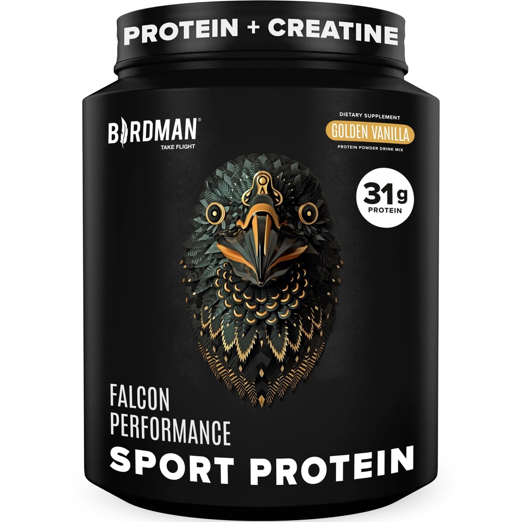 BIRDMAN Falcon 성능 Vegan Protein Powder, 31g Protein, 5g Creatine, 5g BCAA, Probiotics, Electrolytes, Pre Workout, Low Carb, Sugar Free & Dairy Free, Plant Based Vanilla Protein -19 서빙