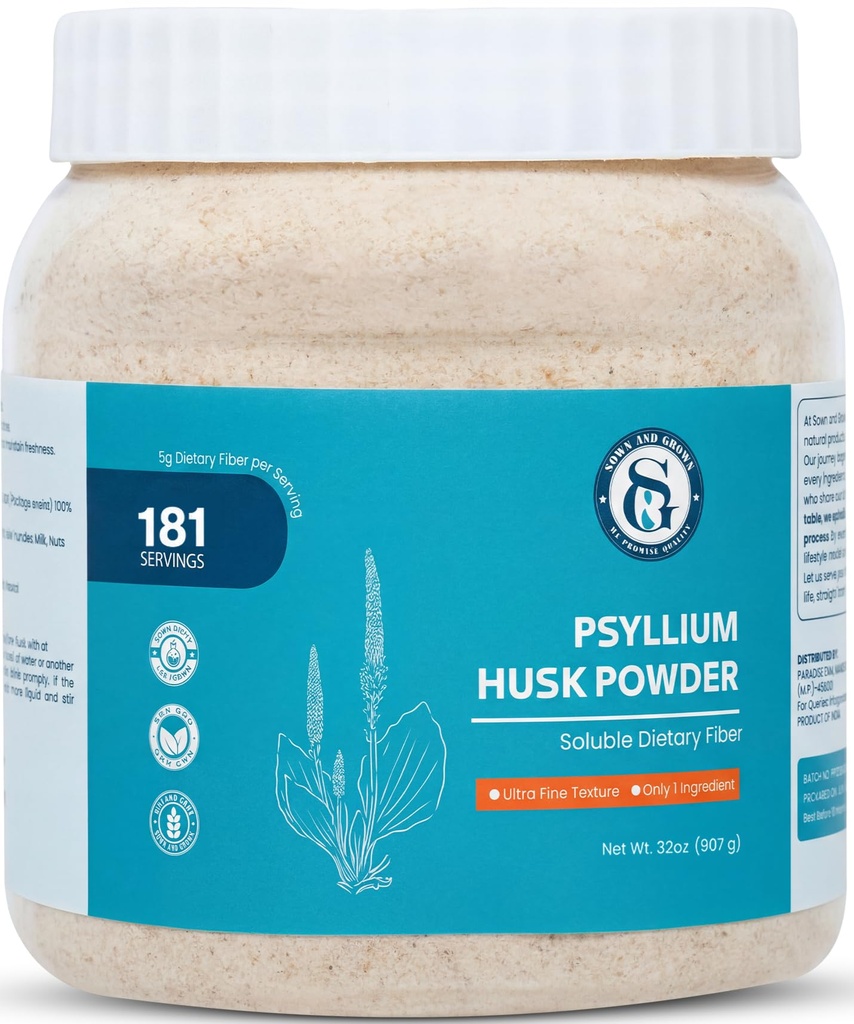 Psyllium Husk Powder- 2lb, 32oz | Easy Mixing Dietary Fiber | Digestive System | Finely Ground Powder | Keto Baking에 이상적입니다 | Non-GMO