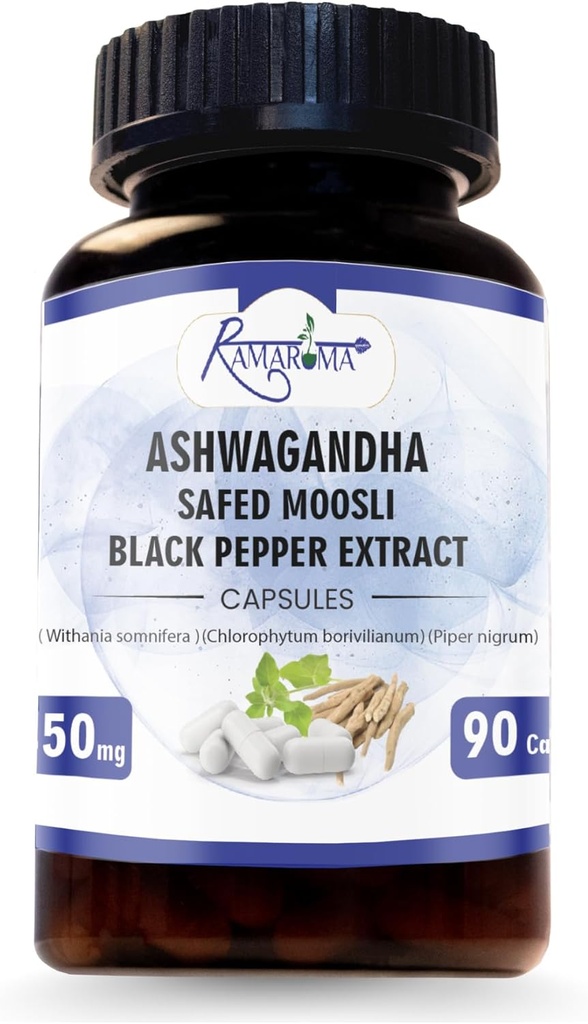 Ashwagandha 캡슐 2,100 mg - 90 캡슐 Ashwagandha 분말과 뿌리 추출물.