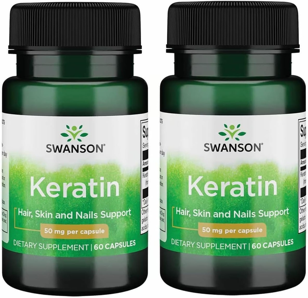 Swanson Keratin (Tibetan Wool에서) - 건강한 관절, 헤어, 피부 및 손톱을 촉진하는 천연 보충 - Nourish Healthy Connective Tissues - (60 캡슐, 50mg 각) (2 팩)