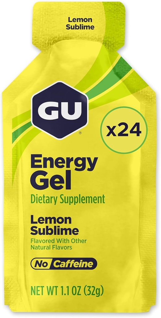 GU Energy Original Sports Nutrition Energy Gel, Vegan, Gluten-Free, Kosher 및 Dairy-Free On-the-Go Energy for Any Workout, 24Count, Lemon Sublime