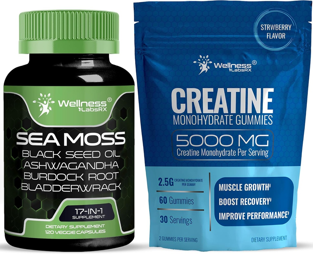 WELLNESS LABSRX 아일랜드어 Sea Moss 캡슐 - 크레아틴 Gummies 5000mg