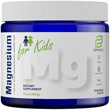 Tangerine 풍미 마그네슘 분말 보충 키즈 | 보조 식품 | 성장과 개발 | 균형 잡힌 무드 | Sleep Support | Magnesium for Kids | Just Add Water