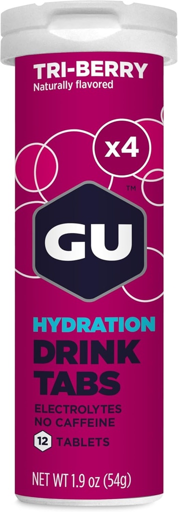 GU Energy Hydration Electrolyte 음료 정제, 강화 Endurance 스포츠 음료 실행, 사이클링, Triathlon, 4-Count (48 서빙), Tri-Berry