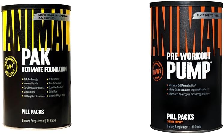 동물 Pak - 편리한 올인원 비타민 및 보충 팩 - 아연 및 펌프 - Preworkout - Vein Popping Pump - 언제든지 운동을위한 자극제 알약을 제거하는 쉬운 - 30 카운트