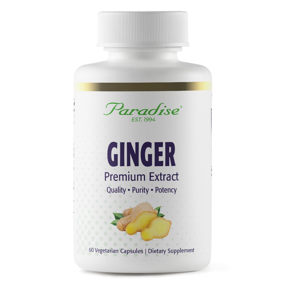 Digestive Health, Super Potent, Ultra Pure, Vegan, Non-GMO, Gluten Free, 60 채식 캡슐에 대한 파라다이스 허브 프리미엄 생강 추출물