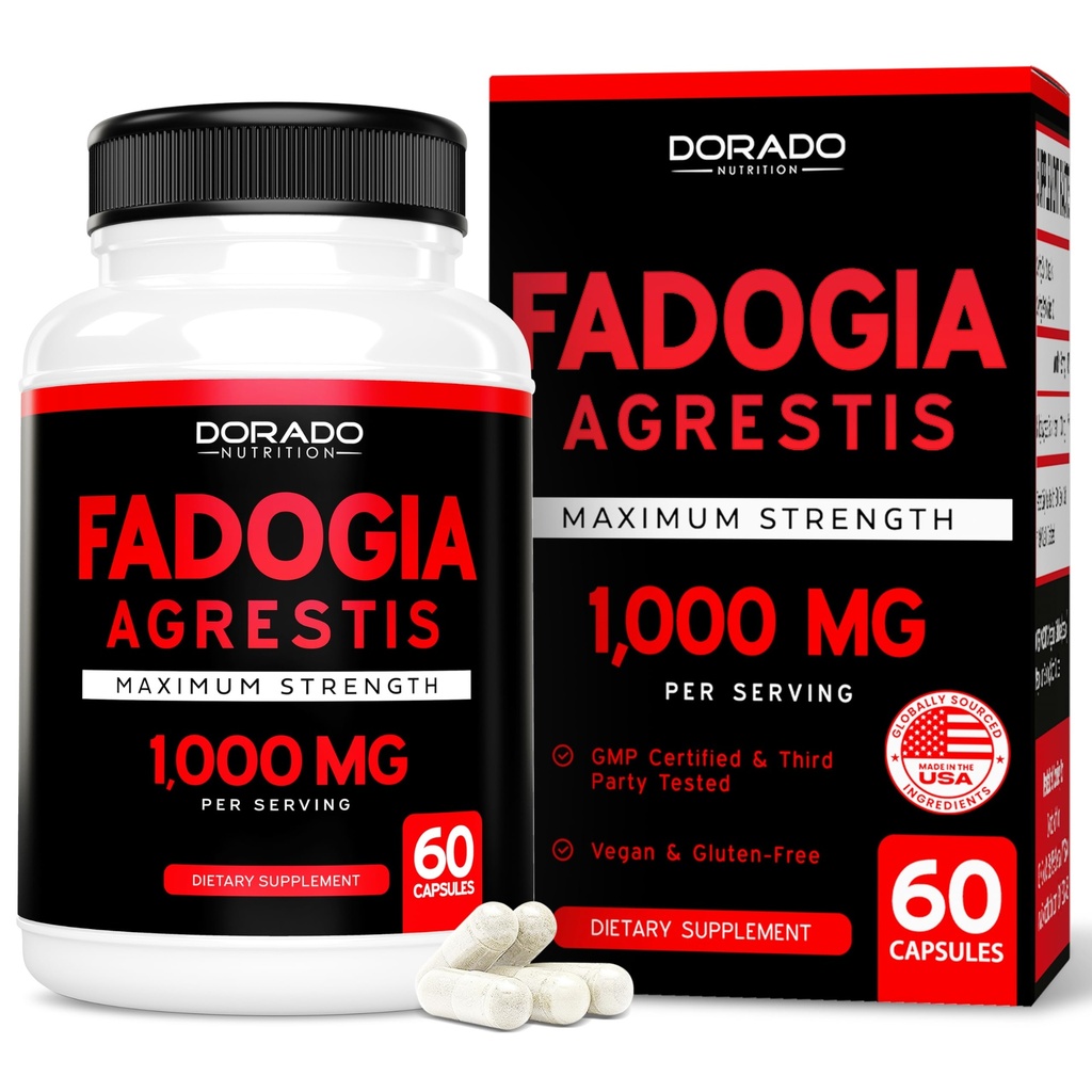 Fadogia Agrestis 추출물 1000mg 당 서빙 - [최대 강도] - 힘, 드라이브, 운동 성능, 근육 질량 - 세 번째 파티 테스트 - 제로 필러 - 글루텐 무료, 비 GMO, 채식 캡슐