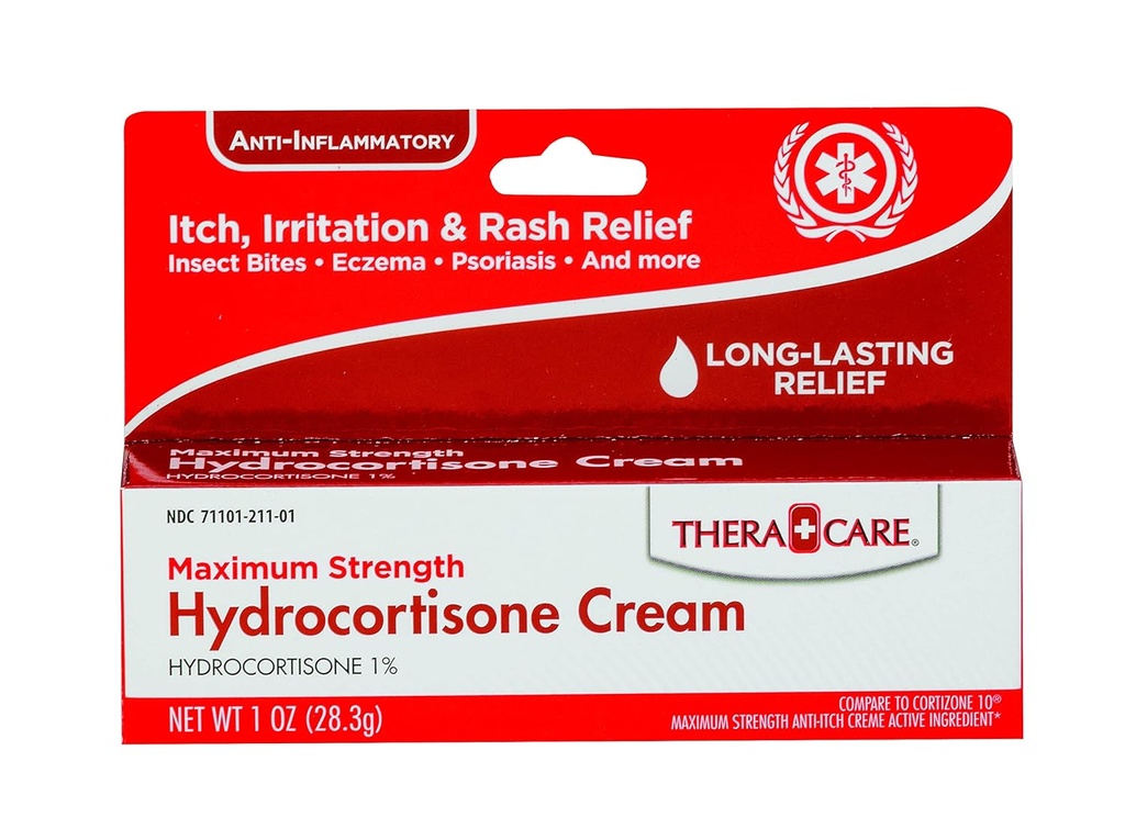 Thera Care Hydrocortisone Cream | 최대 강도 OTC | 이차 자극 및 리쉬 릴리프 | 1 oz