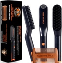 TAME 야생 Beard 브러시와 남성을위한 Beard Straightener - 3 개의 조절 가능한 임시 직원과 Ionic Heated Comb - Grooming 용 나무 Beard Comb - 모든 헤어 유형에 대한 안티 - 안전 -