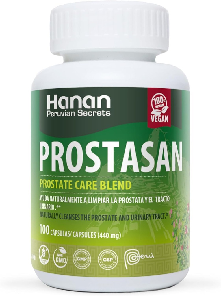 Hanan Prostasan Prostate Care Blend | 100개의 캡슐 | 자연적인 원조를 클렌징하고 유린트랙