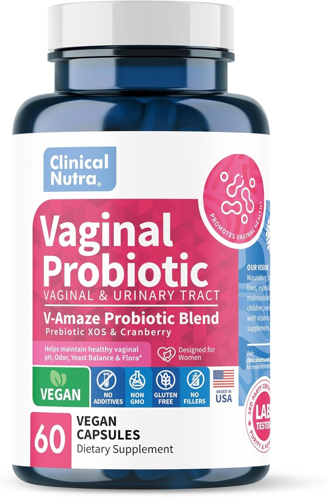 여성 pH 균형을위한 임상 Nutra 질 프로바이오틱스, Prebiotics & Lactobacillus Blend와 질 냄새 제어 - 여성 건강 보충 건강한 질 Flora 지원 60 캡슐