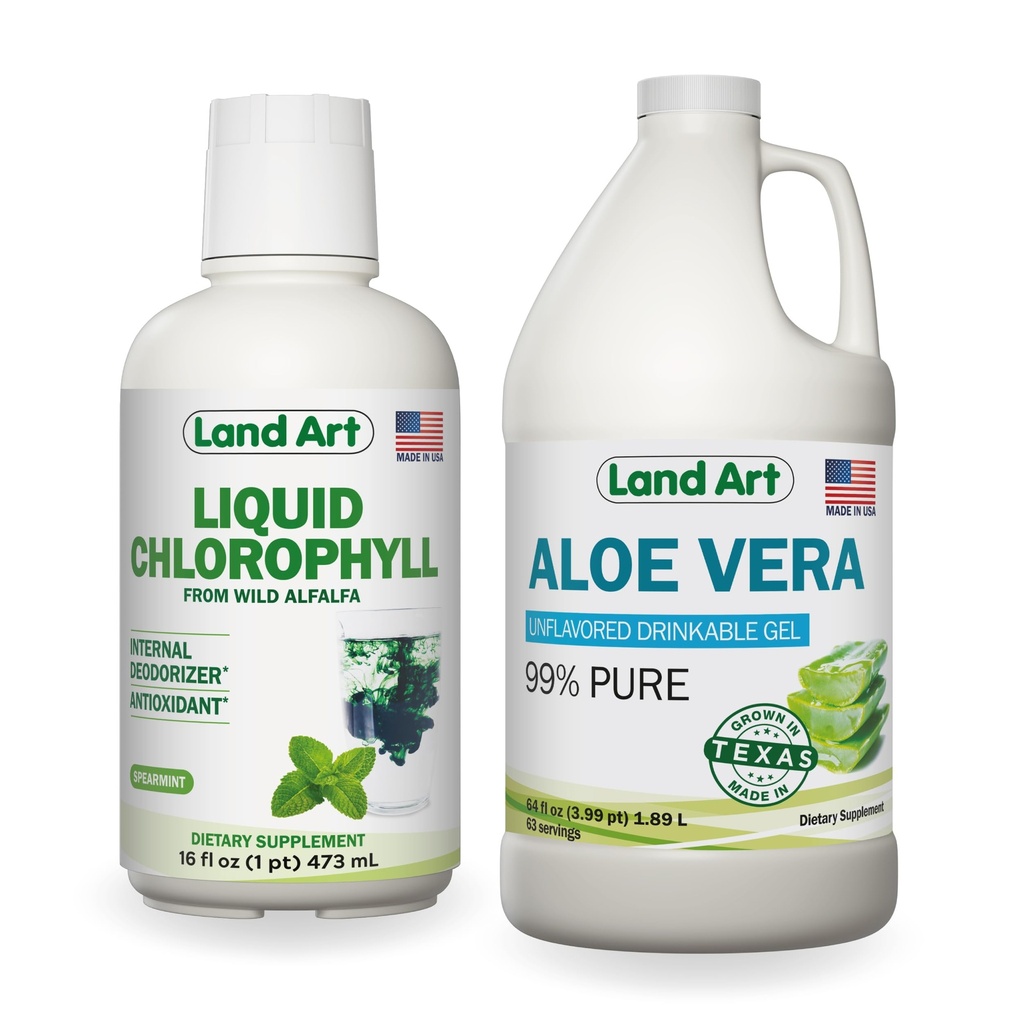 랜드 아트 순수한 알로에 Vera 음료 젤 Unflavored 64 fl oz + 액체 Chlorophyll 민트 맛 16 fl oz