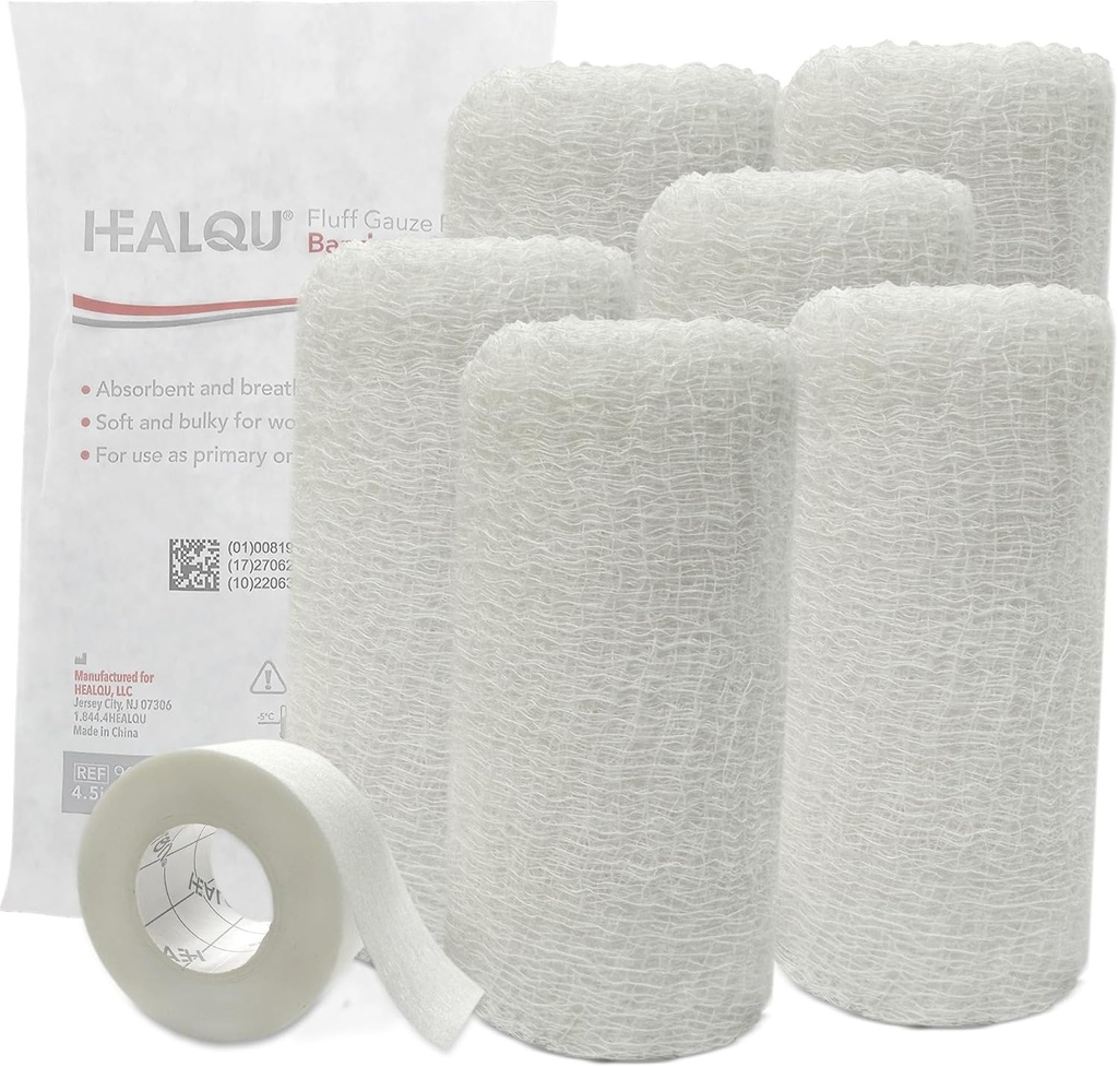 Kerlix Gauze Bandage Rolls - 4 1/2 in x 4.1 Yds, 6 Ply - 6 Single Sterile Pocuhes- Extra Absorbency - 유액 무료, 병원 등급 코튼 Fluff Bandage Wrap Krinkle Style - 부상 치료 및 응급 처치