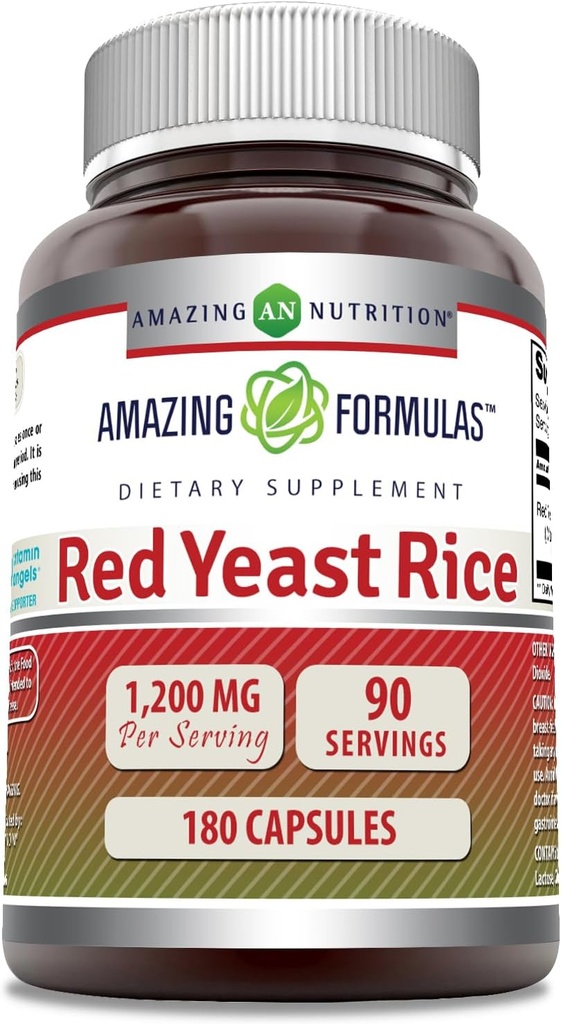 서빙 캡슐 보충 당 놀라운 수식 빨간 효모 밥 1200mg | Non-GMO | 글루텐 무료 | 미국에서 제작 (180 개)