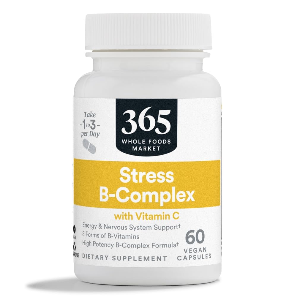 전체 식품 시장의 365, 비타민 C, 에너지 및 자연 시스템 지원, 채식, 60 캡슐과 스트레스 B-Complex