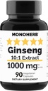 MONOHERB 인삼 추출물 1000 mg - 90 채식 캡슐