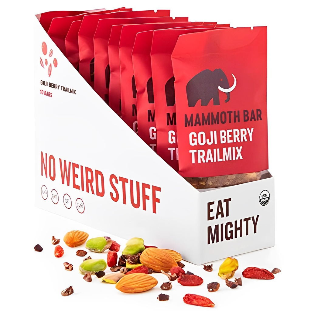 Mammoth Bar Goji Berry Trail Mix - 10 Organic Protein Bar - Prebiotic • Paleo • 글루텐 무료 • 계란 단백질 • GMO 무료 • Raw • Premium Nuts