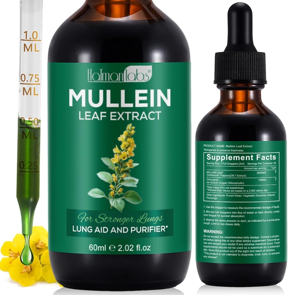 Lungs를 위한 Mullein 잎 추출물, Lungs를 위한 Mullein 하락, 건강한 호흡, 폐 기능, 자연적인 & 안전한 보충교재 (1 PC)에 있는 개선을 위한 지원 Lung, 호흡 기능